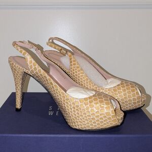 Stuart Weitzman Heel Pumps Sand Crystal Snake Size 8.5